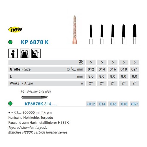 DKP6878K3140125  DIAO Diamond FG Bur #KP6878K Torpedo tapered